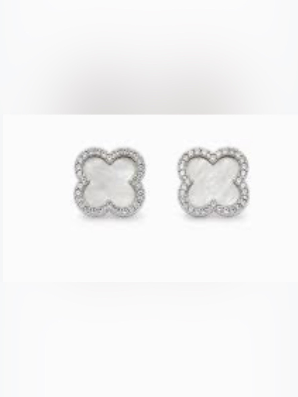 925 Silver 10MM Mother-of-Pearl & Moissanite Clover Push Back Stud Earrings - Picture 4 of 6